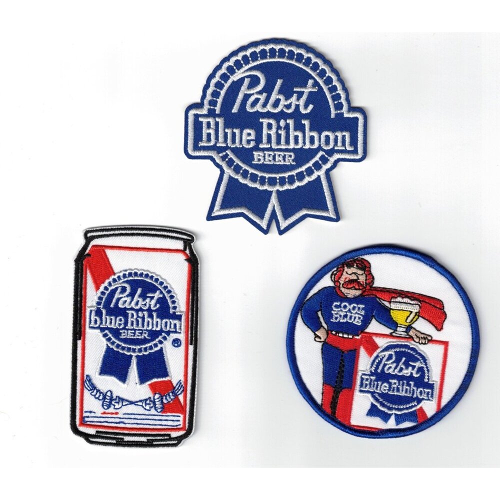 (3) Cool Blue Pabst Blue Ribbon PBR Beer Can Embroidered 3in Iron / Sew-On Patch - Picture 2 of 3